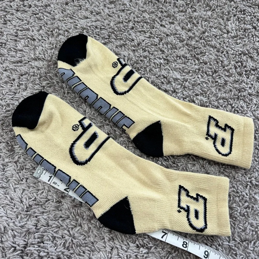 Purdue Boilermakers NCAA‎ Crew Socks Gold Black Grey Logo Mens Womens One Size
